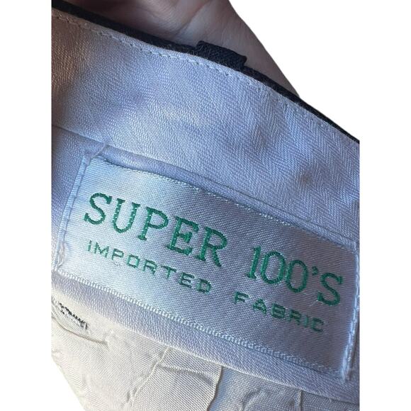 Super 100's Triple Pleats Men's 33X28.5 Gray Trousers 100% Wool Slacks Pants - Picture 4 of 7